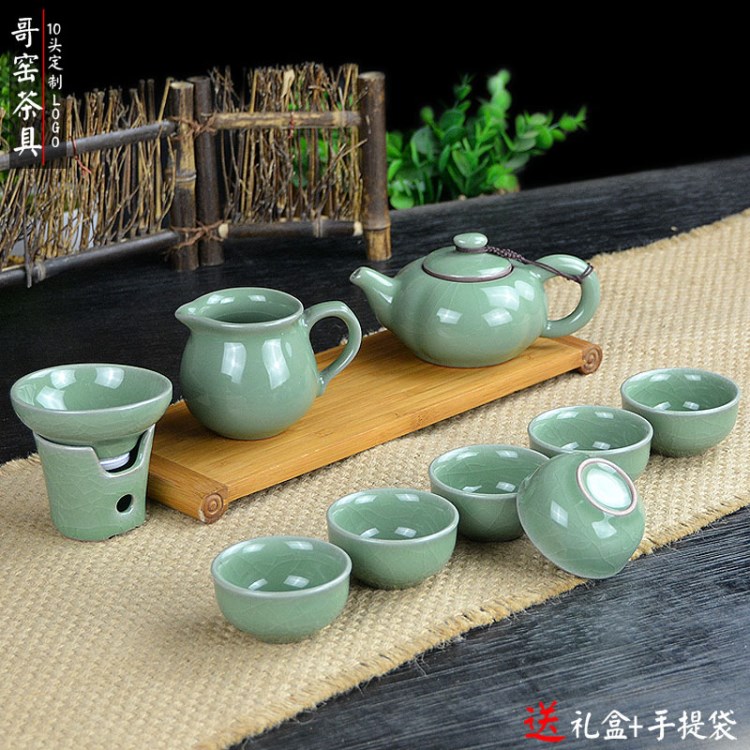 茶具哥窑套装冰裂茶具10头青花功夫茶具哥窑茶具 可定制logo