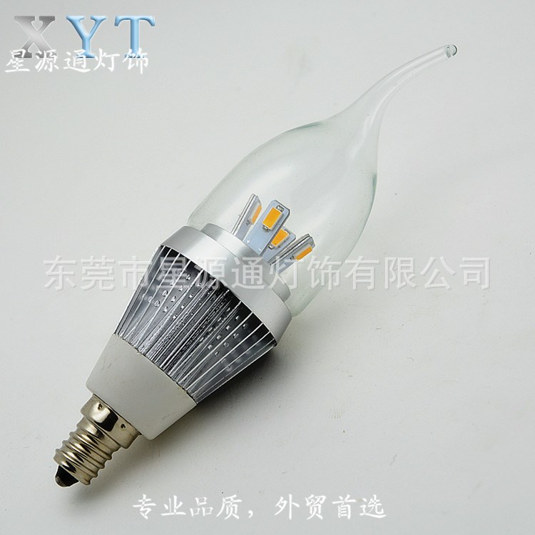 4W LED蜡烛灯 可调光 尖泡 拉尾 圆泡 E1 E2 E3鳍片亮银