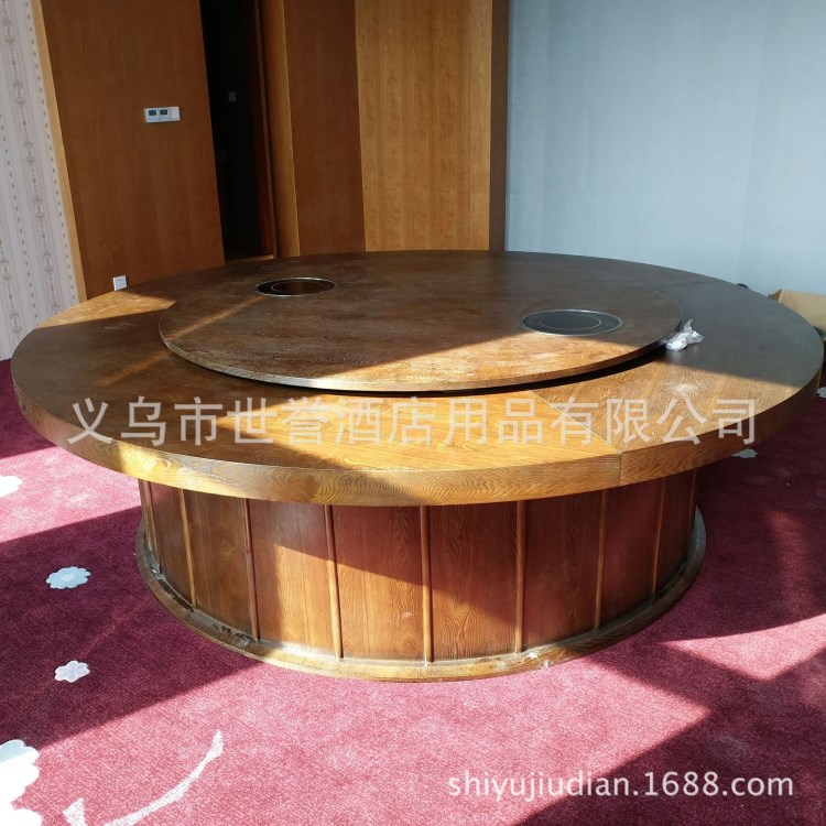 浙江新中式电动餐桌 酒店包厢实木电动火锅桌 大型遥控电动餐桌椅