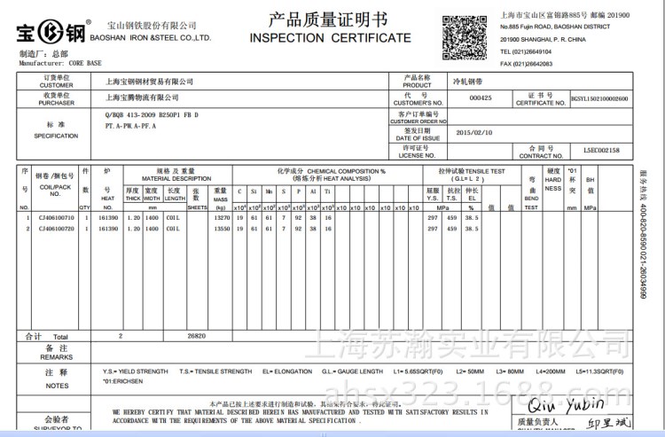 供应：冷轧卷 冷轧板 冷轧钢带 冷轧卷板 Q/BQB 413-2009 B250P1