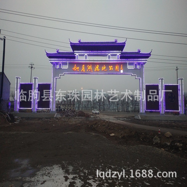 厂家供应 仿古风格水泥彩绘牌坊 水泥古建牌楼 四柱五楼门楼牌楼