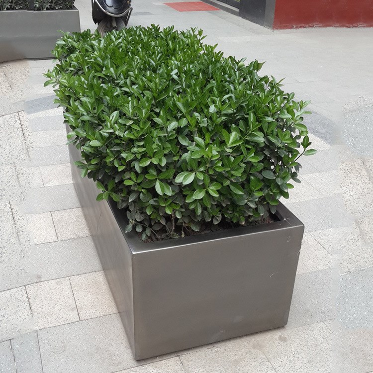 长期供应 商场落地方形花钵 仿真花艺绿色植物不锈钢花箱