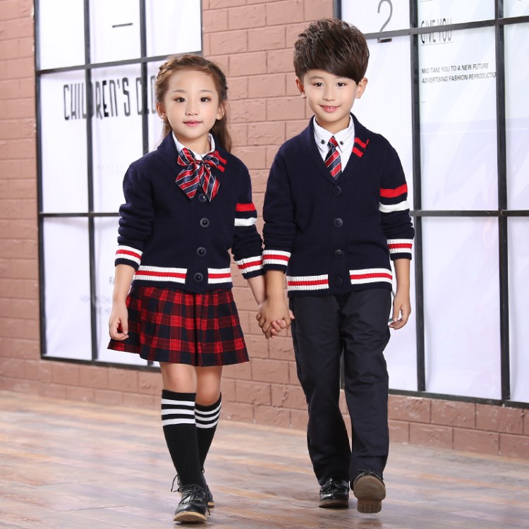 幼儿园园服春秋英伦小学生校服儿童班服学院风棉毛衣开衫三件套