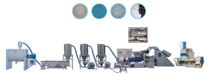 供应PVC塑料颗料造粒机 白色母料造粒机 黑色母料机组(图）