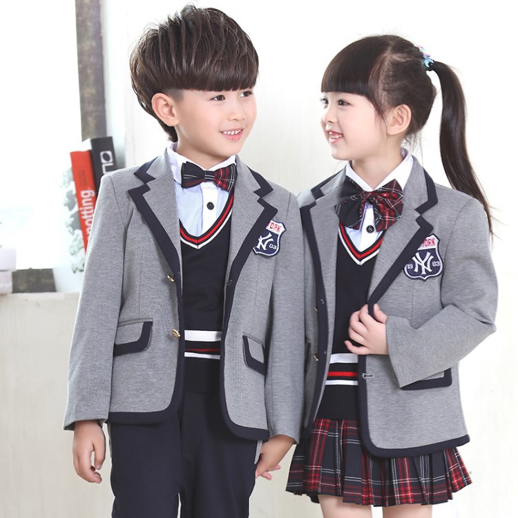 中小学生2018新款英伦男女童小西服校服套装 幼儿园园服班服定做