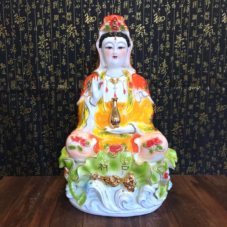 厂家直销陶瓷 精品钰瓷大莲金如意观音菩萨佛像批发 工艺品摆件