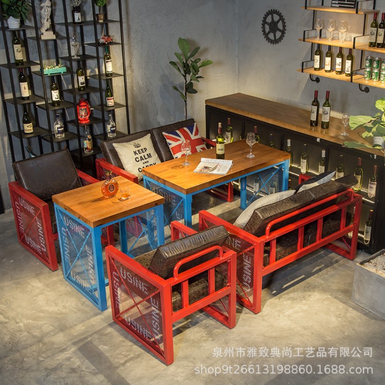 复古LOFT工业风铁艺沙发做旧主题餐厅咖啡厅酒吧桌椅卡座沙发