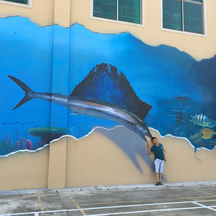 墙体彩绘油画 地贴地画立体错觉三维3D装饰壁画上门现场手绘制作