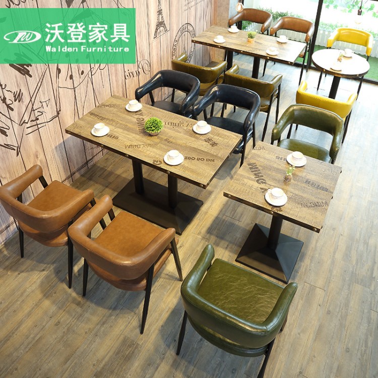 快餐桌椅组合批发 奶茶店餐厅桌椅 美式loft复古 甜品店餐饮桌椅