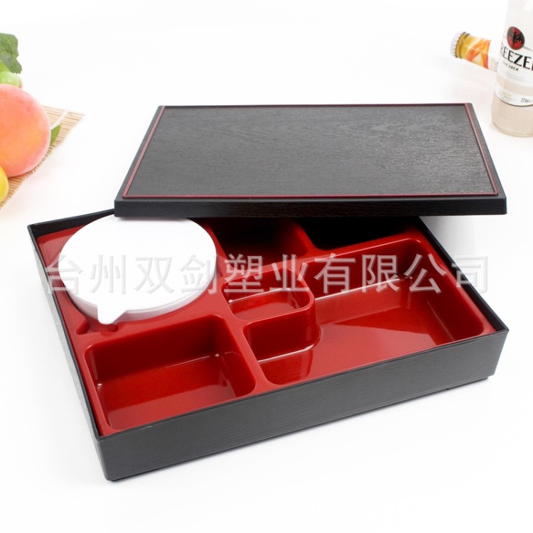 厂家批发ABS材料日式木纹带碗便当盒快餐盒饭盒商务套餐盒