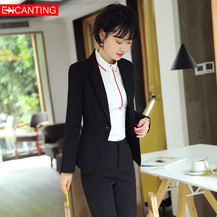 职业套装女长袖西装 2018新款女士小西装外套修身正装工作服套裤