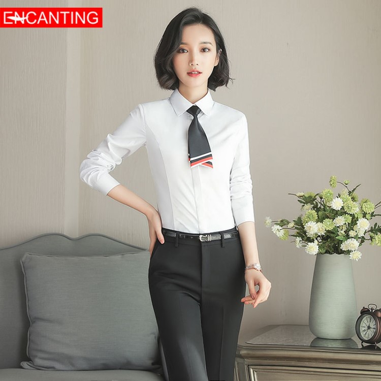 白色衬衫女2019春秋季新款工作服女装时尚修身职业装上衣女批发