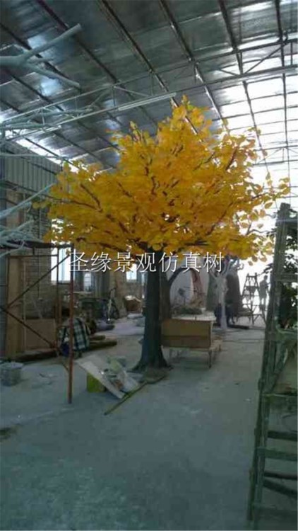 玻璃钢大型仿真银杏树假树 人造仿真胡杨树金色银杏树金黄叶子树