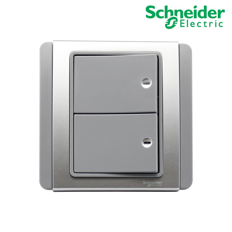 施耐德墙壁开关 E3032H1(EBGS) 10A LED双联单控开关 银色