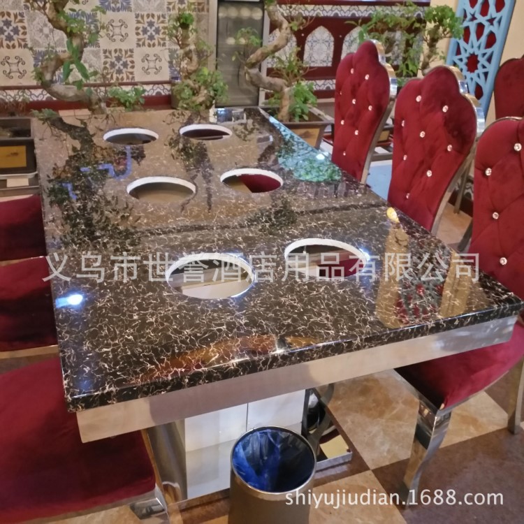 杭州绍兴火锅店桌椅 主题餐厅餐桌 重庆老火锅桌椅 大理石火锅桌