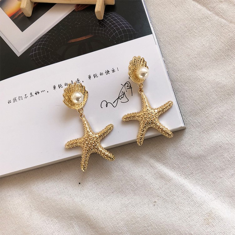 earrings 2019新款海洋风度假海星贝壳珍珠耳环复古耳钉潮流耳坠