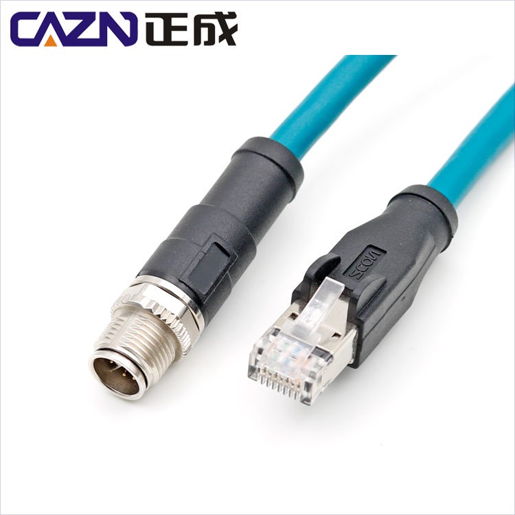 M12 X型转RJ45连接线X-coding连接器千兆以太网Patch Cord CAT6a