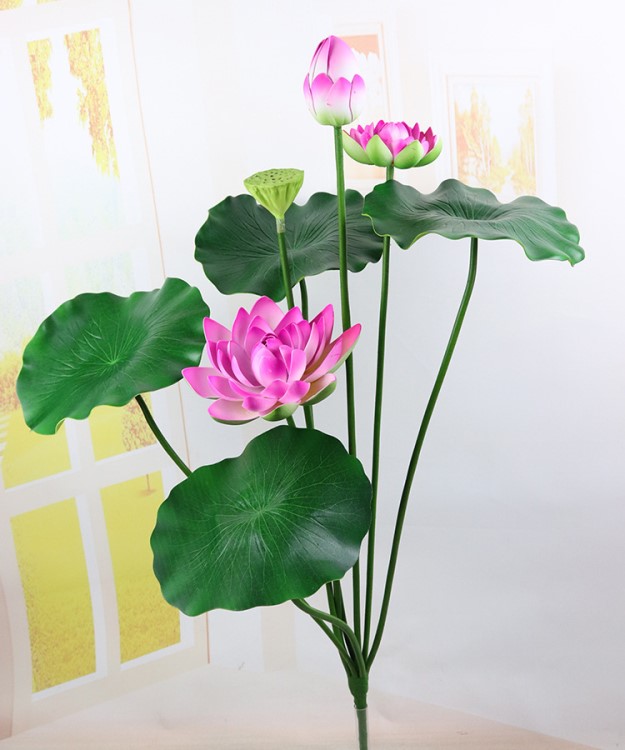 仿真荷花8头大把束荷花荷叶 假荷叶 佛花 水池造景 表演道具
