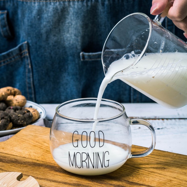 耐热玻璃带把牛奶杯早餐杯good morning杯麦片杯微波炉玻璃水杯