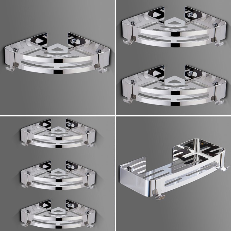 免打孔304不锈钢三角篮浴室置物架壁挂卫生间厕所收纳架子吸壁式
