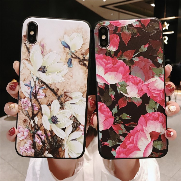 浮雕花朵iphoneXsMax复古硅胶软壳苹果7/8plus手机套6S创意女款XR