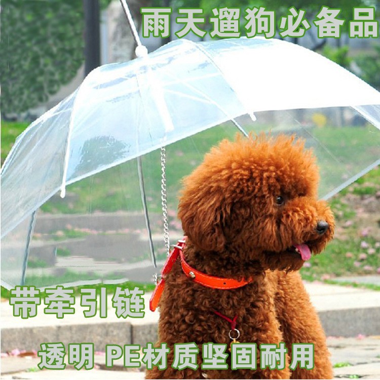 狗狗透明雨伞牵引狗链遛狗雨伞 狗狗雨衣泰迪雨披宠物雨披防水伞