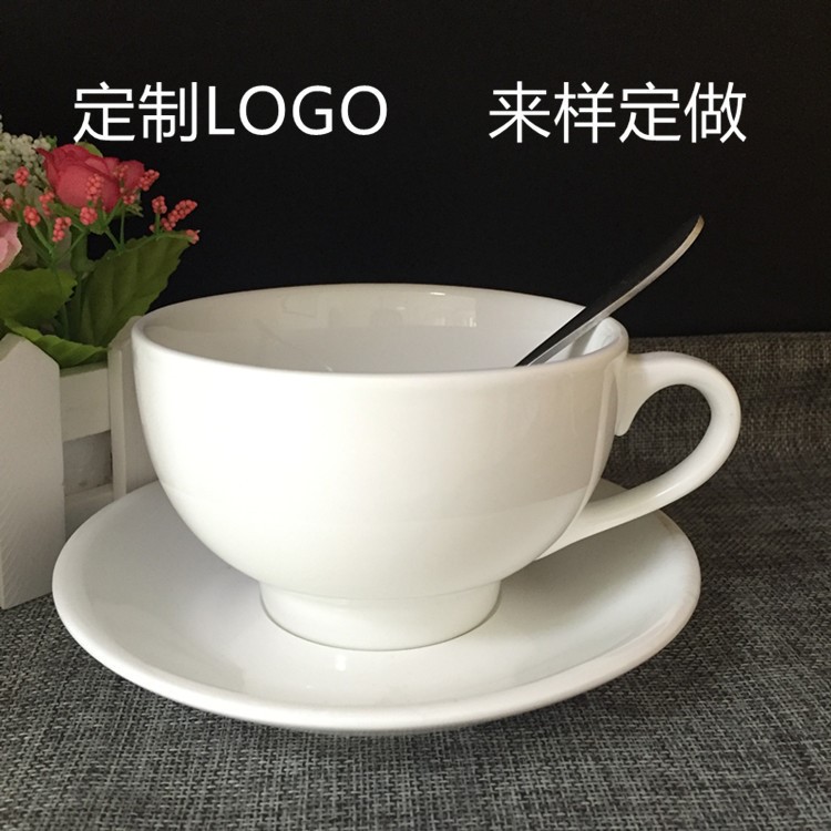 欧式咖啡杯套装 白300ML咖啡杯碟 礼品咖啡杯定制LOGO 来样定做