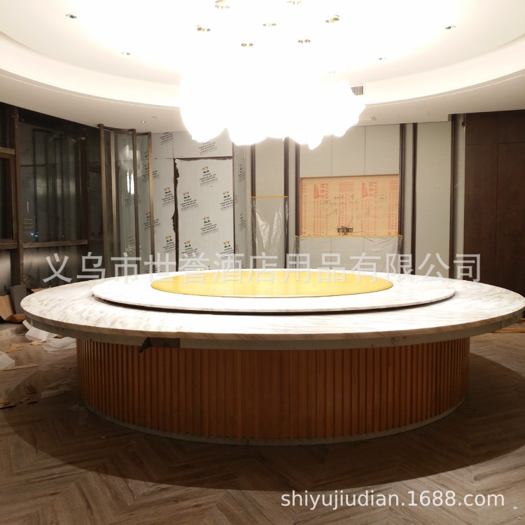 杭州酒店宴会厅简欧大理石餐桌 会所包厢实木电动圆桌