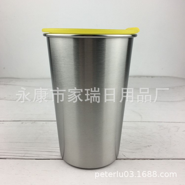 厂家供应单层不锈钢口杯 FDA不锈钢卷边杯 含塑料盖子 16OZ