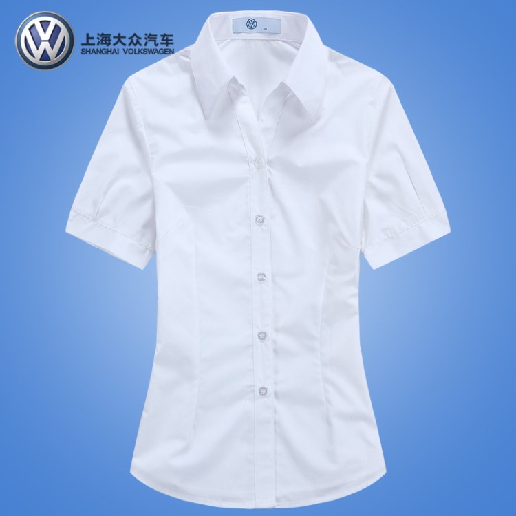 白色大众汽车4S店销售男女短袖工作服制服衬衫现货供应可定做LOGO