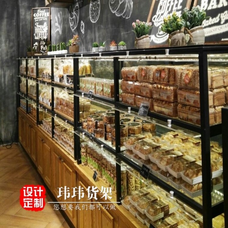 按需定制亚克力翻门实木面包边柜 糕点饼干货柜蛋糕展柜食品柜