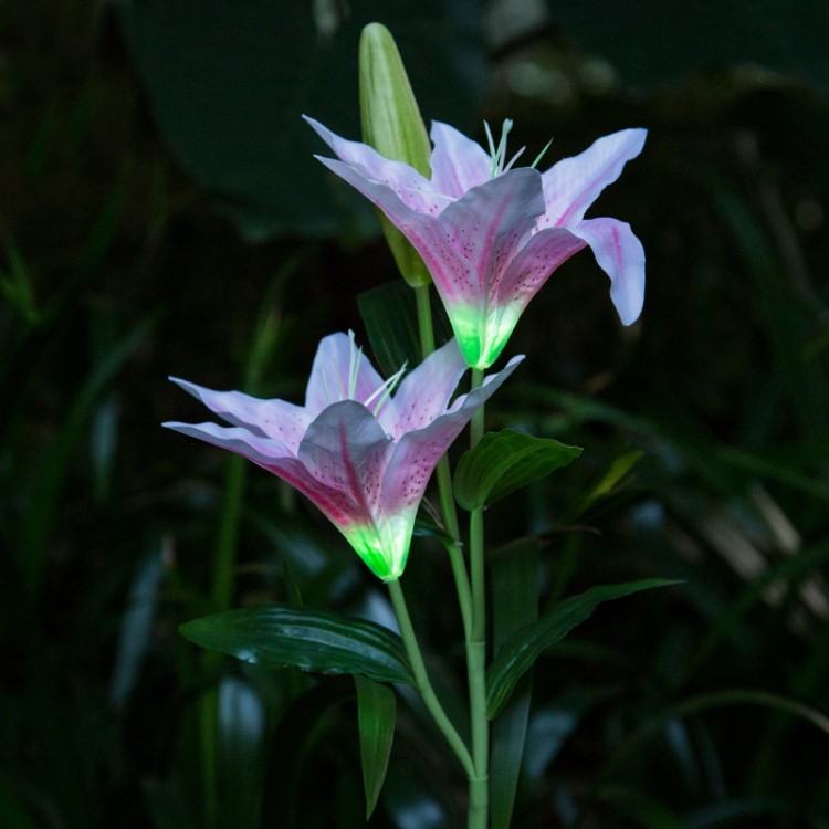 太阳能2LED百合花灯粉红百合花灯LED仿真花灯庭院别墅公园小区装