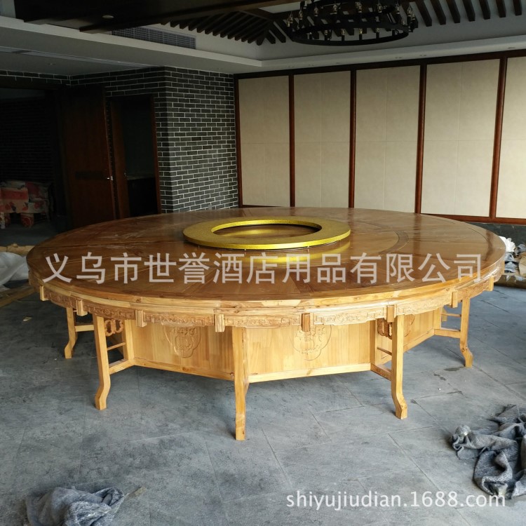 浙江杭州酒店实木电动餐桌 全实木雕花电动桌 复古实木餐桌椅