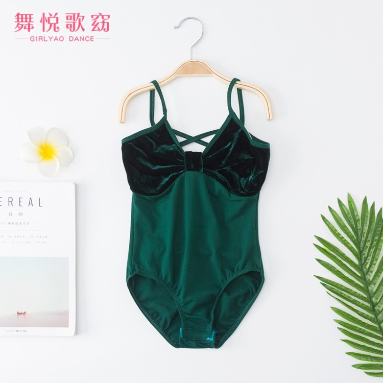 舞悦歌窈夏季儿童舞蹈服女童芭蕾舞吊带练功考级服金丝绒棉形体服