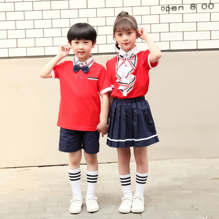 小学生校服夏装短袖套装学院风儿童班服定制幼儿园园服六一演出服