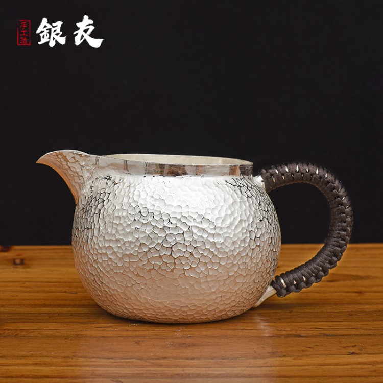 工厂直销手工足银公道杯云南功夫茶具银杯子分茶器家用银茶海