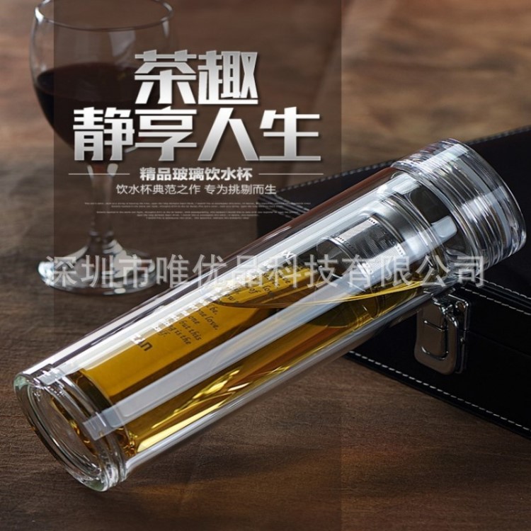 高硼硅玻双层玻璃杯 耐高温防烫杯子 大容量水杯 礼品茶杯