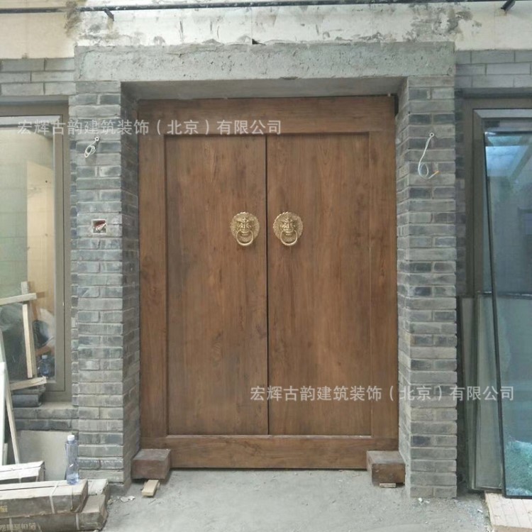 中式仿古榆木大门 定制实木庭院大门 仿旧木质对开门 民宅大门厂