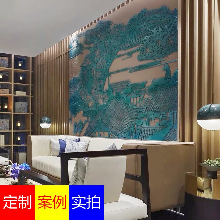 新中式砂岩工艺画现代客厅沙发背景墙装饰画手工样板房风景挂画