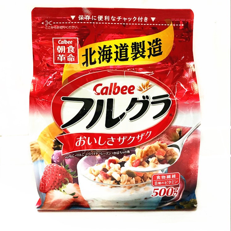 日本北海道Calbee卡乐B麦片水果混合颗粒谷物燕麦片500g 整箱6袋