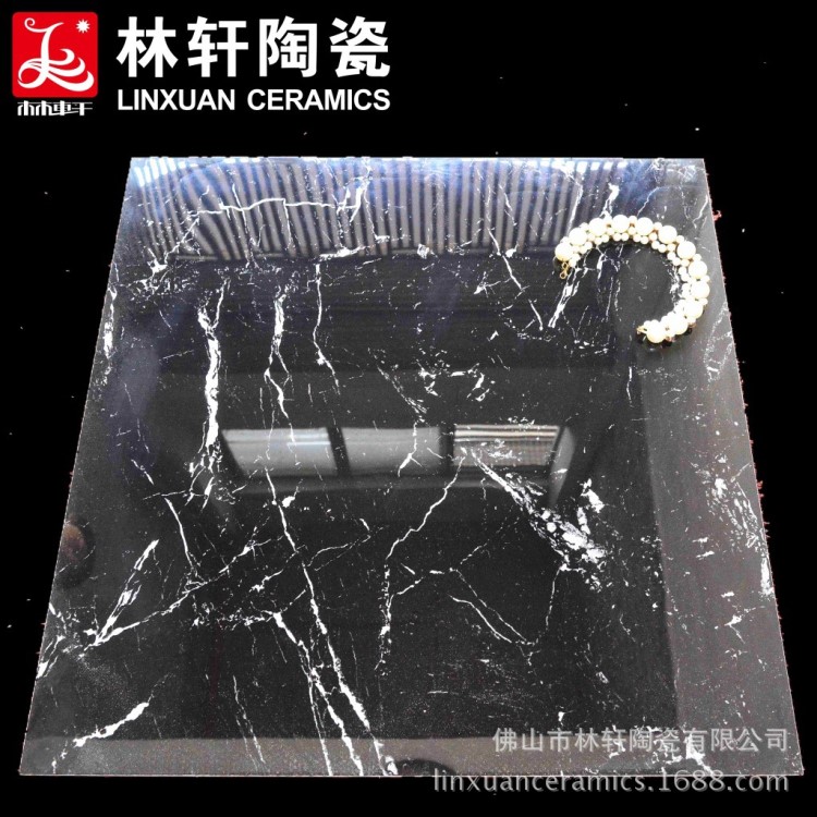 黑色大理石纹 800   600  喷墨全抛釉 佛山瓷砖  客厅地板砖镶边