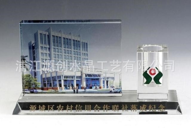 供应水晶影像两件套 水晶笔筒两件套 公司落成纪念礼品 可刻lLOGO