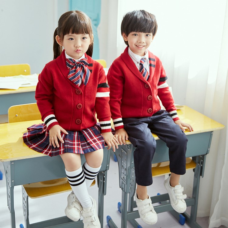 2019春季新款中小学生校服 儿童针织开衫校服套装 幼儿园园服批发