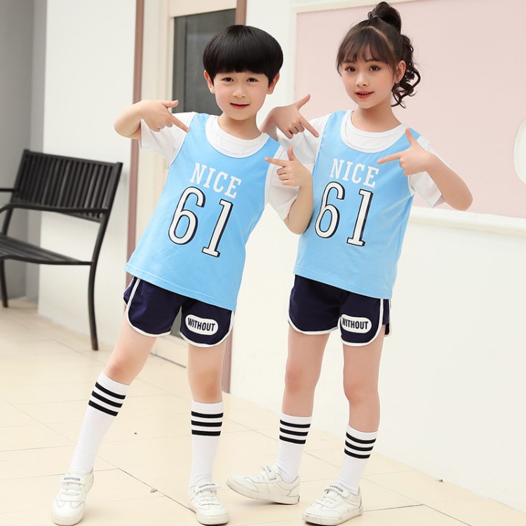 小学生班服夏装棉演出校服儿童短袖夏季背心套装幼儿园园服新款