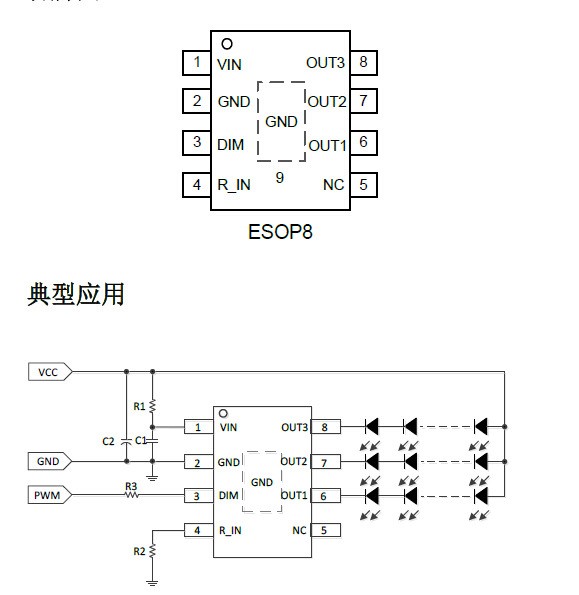 SM1503B三通道PWM调光线性LED恒流驱动IC芯片