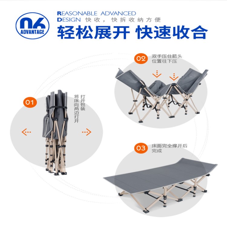 折叠行军床加固床午休床双层躺椅办公室午金属复合面料床陪护床包