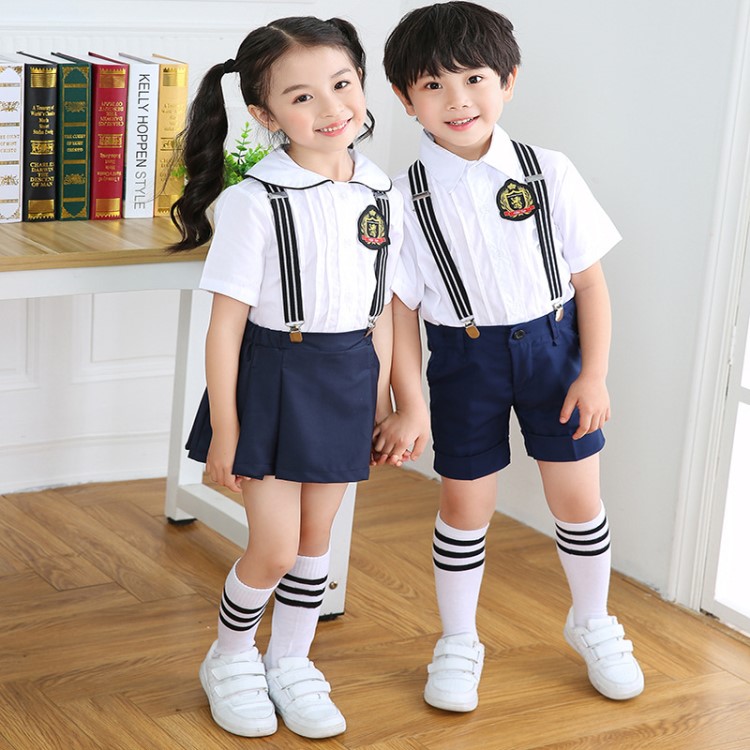 2019新款 夏装校服班服英伦系背带款 幼儿园园服套装 批发定制