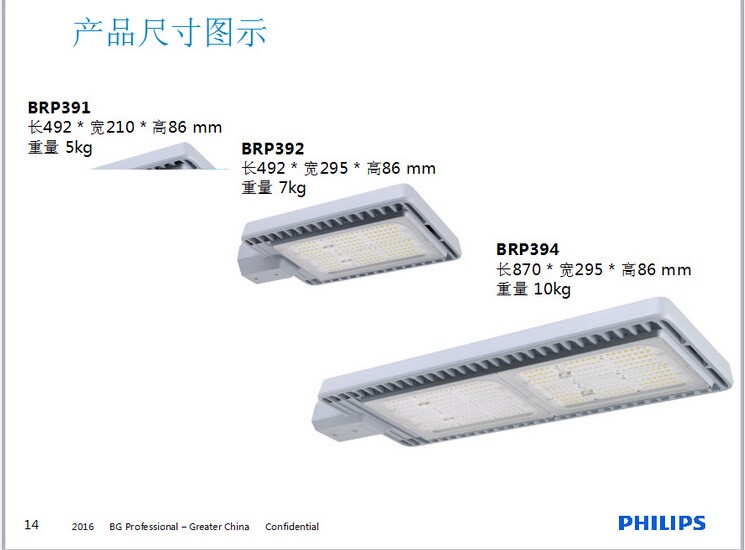 飞利浦LED路灯头BRP391BRP392BRP394大功率户外LED路灯光源