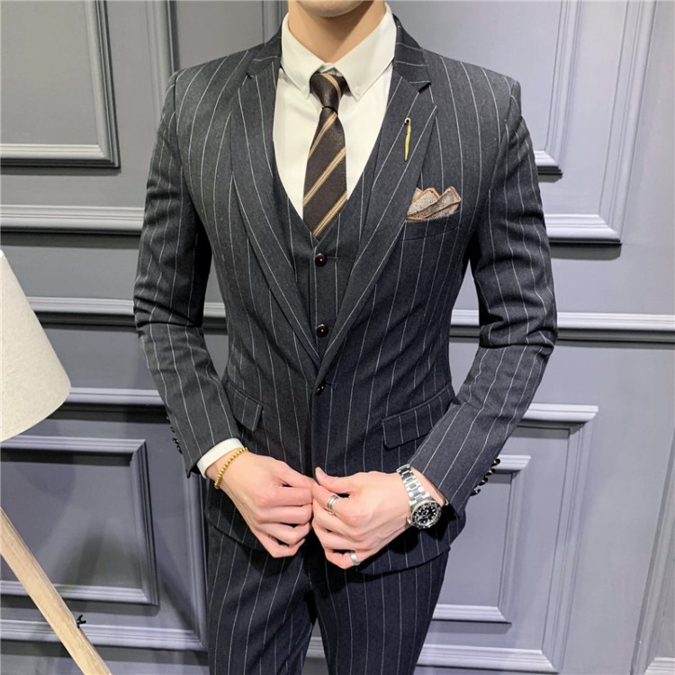 西服套装男士三件套韩版商务西装修身帅气伴郎团新郎结婚礼服英伦