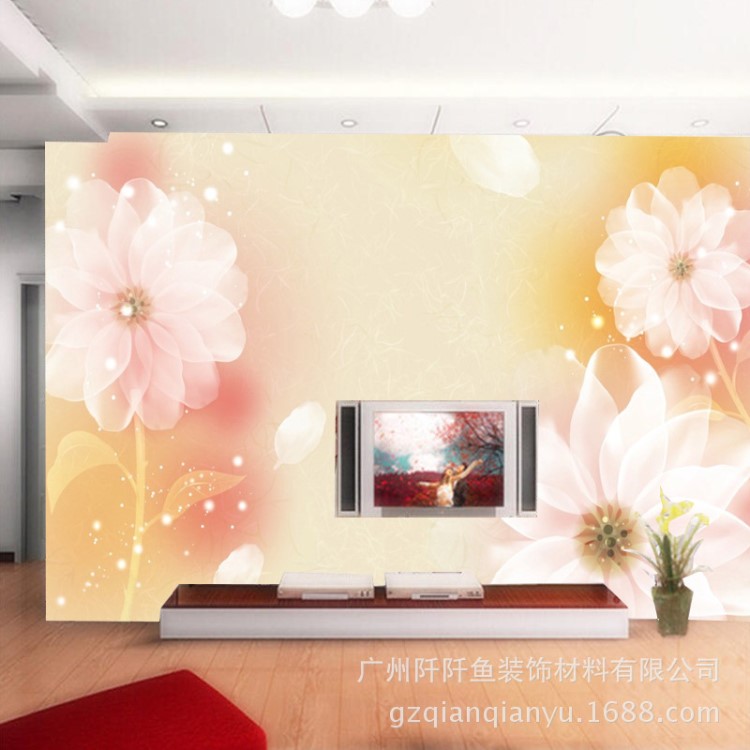 客厅卧室沙发电视背景3d墙纸壁画 现代简约浪漫百合花卉防水墙布